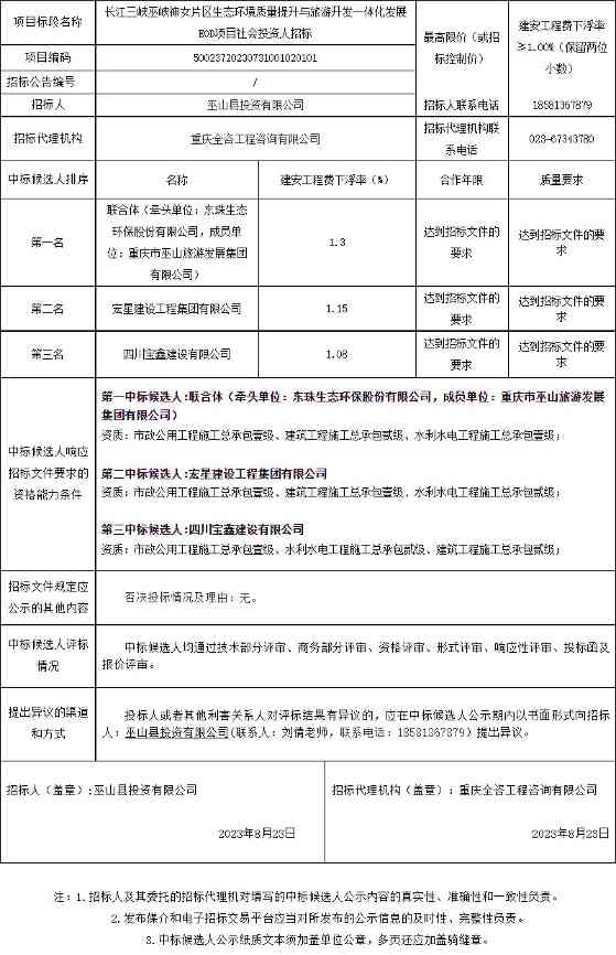 长江三峡EOD项目预中标公示，生态环境与