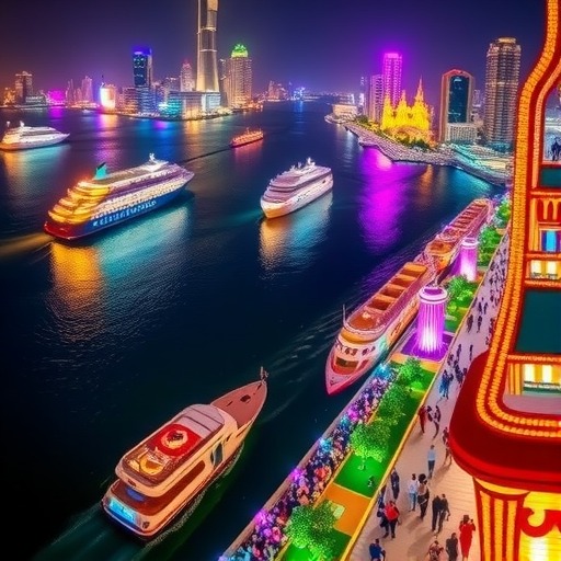 曼谷“璀璨湄南河”灯光秀吸引各国游客