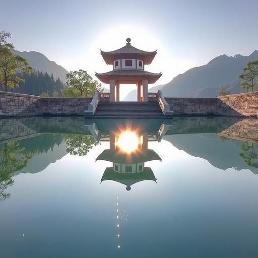 四川都江堰玉垒阁现“悬日”景观