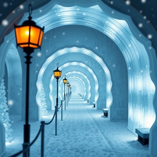 哈尔滨冰雪大世界飘雪长廊冬日仙境之美