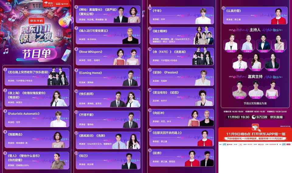 京东11.11惊喜之夜直播，明星云集万份